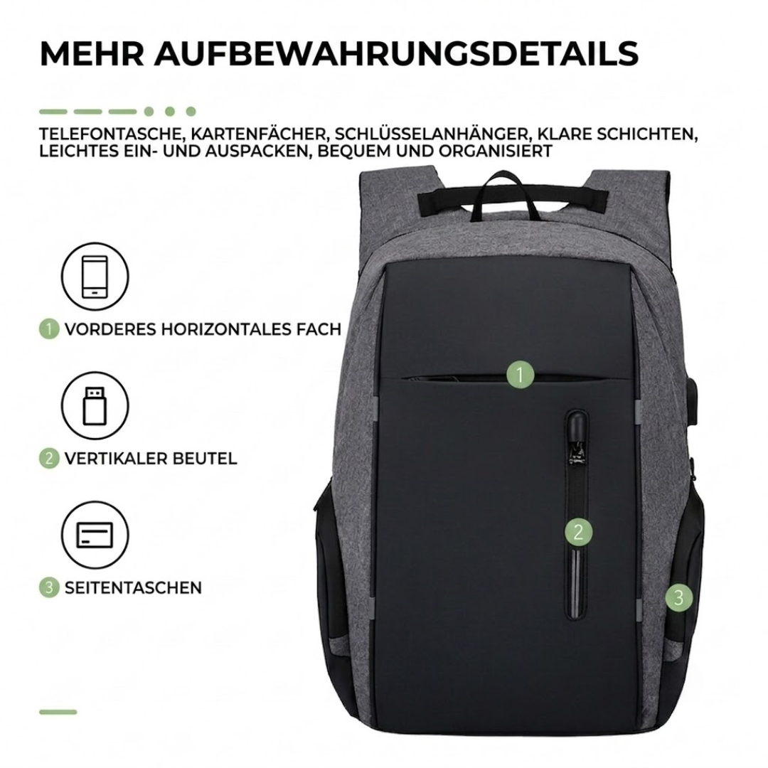 Schulrucksack für Laptop 15,6" - mit USB-Anschluss - diebstahlsicher