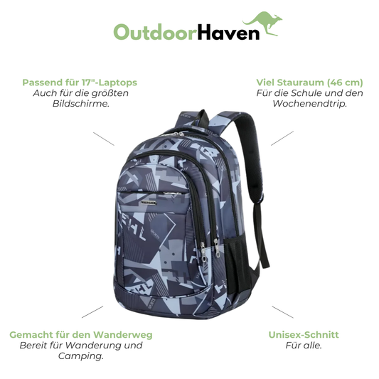 Schulrucksack für Laptop 17" - geometrisches Muster - 3 Fächer