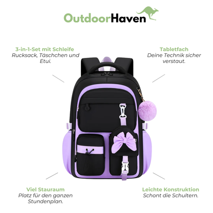 Schulrucksack für Mädchen - 3in1-Set - für Laptop 15,6"