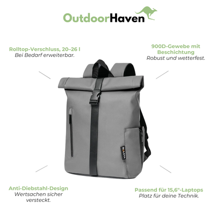 Schulrucksack für die Reise - Roll-Top - wasserdicht