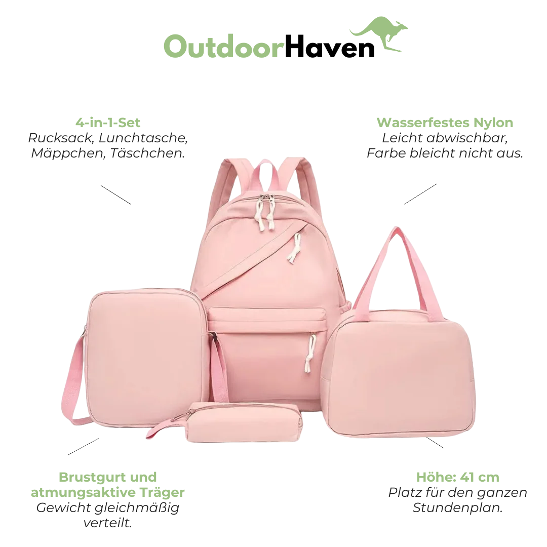 Schulrucksack für Mädchen - 4in1-Set - mit Federmäppchen