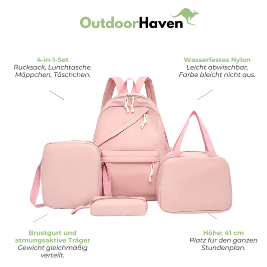 Schulrucksack für Mädchen - 4in1-Set - mit Federmäppchen