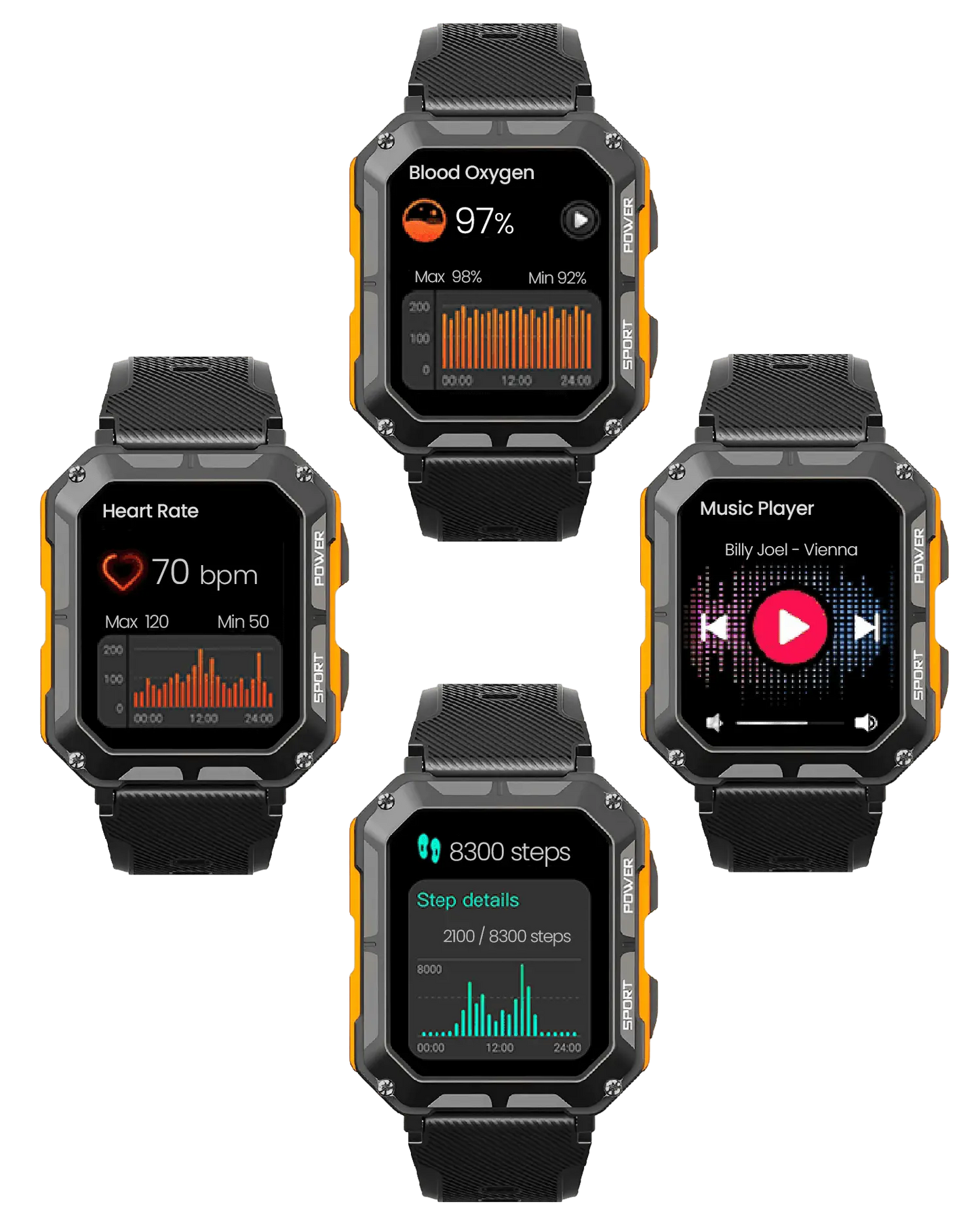 Unzerstörbare Smartwatch – Herzfrequenzmesser – Schrittzähler