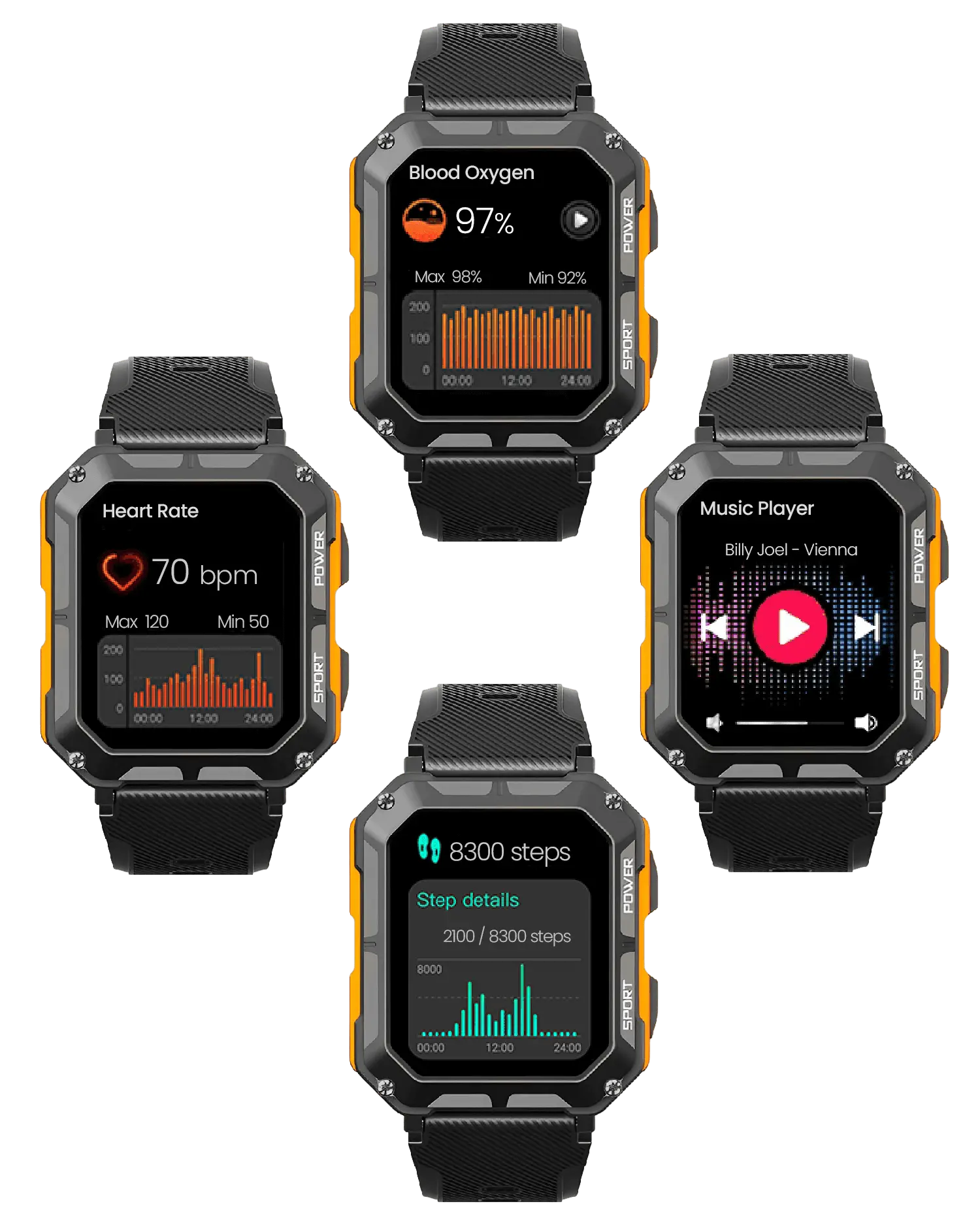 Unzerstörbare Smartwatch – Herzfrequenzmesser – Schrittzähler