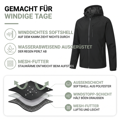 Übergangsjacke Unisex - Softshell mit Kapuze - Wasserabweisend