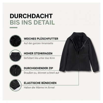 Fleecejacke Damen gefüttert - Weiches Plüschfutter - Stehkragen mit Reißverschluss