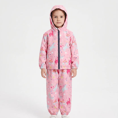 Zweiteiliges Kinder-Outdoorset aus Jacke und Hose mit Cartoon-Print – Ansicht 2