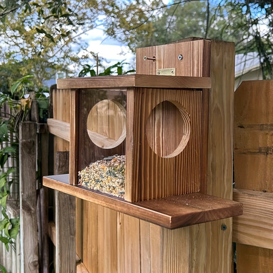 Eichhörnchen Futterhaus Holz - Mit Sichtfenster & zwei Öffnungen