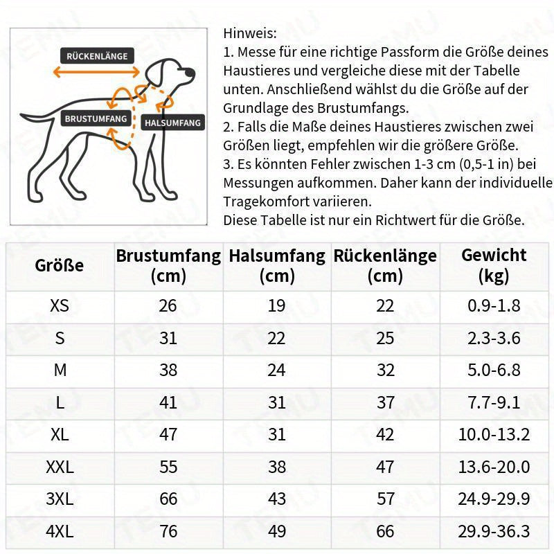 Hunderegenmantel verstellbar - Wasserdicht - XS bis 4XL