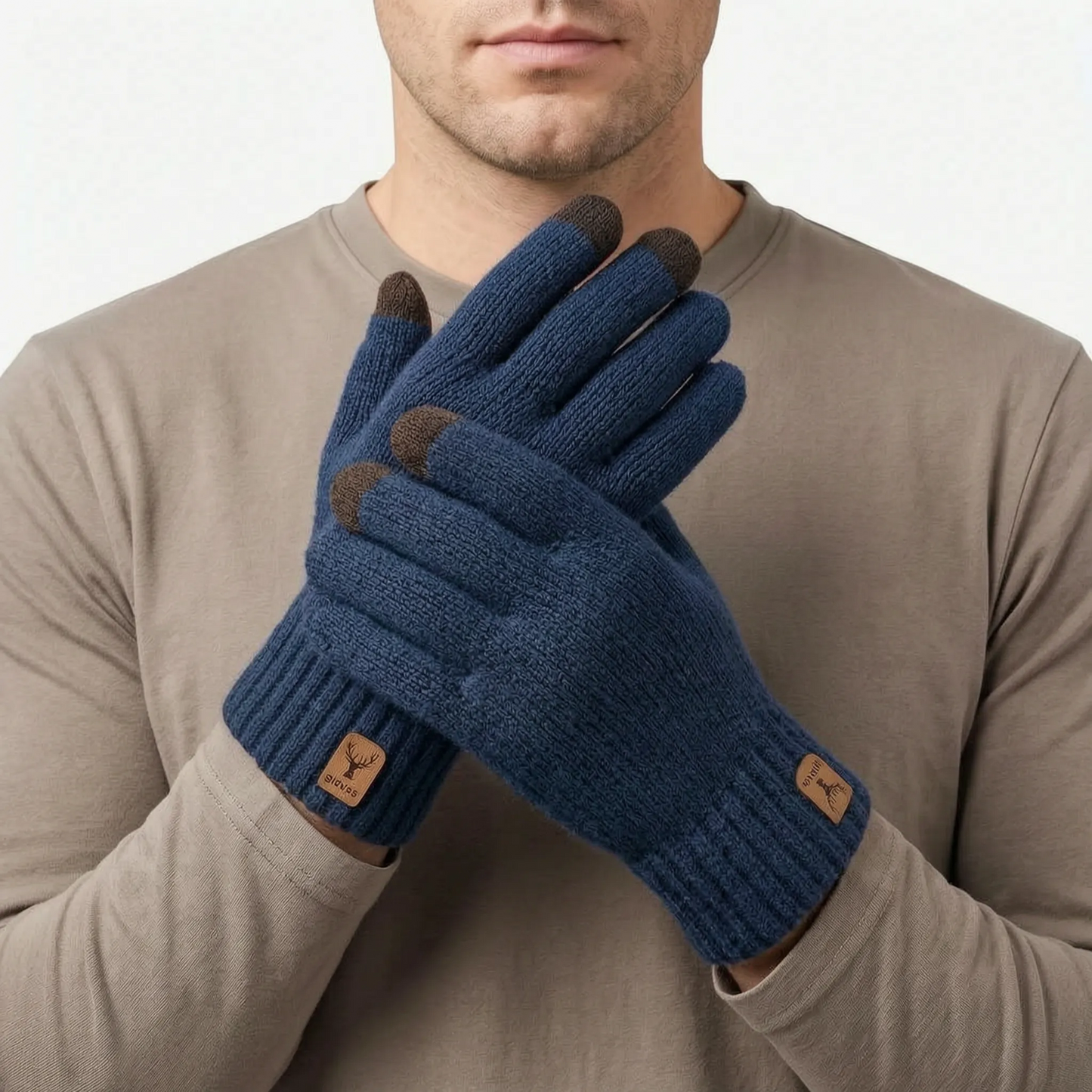 Strickhandschuhe Herren mit Touchscreen-Fingerkuppen und Fleecefutter – Ansicht 6