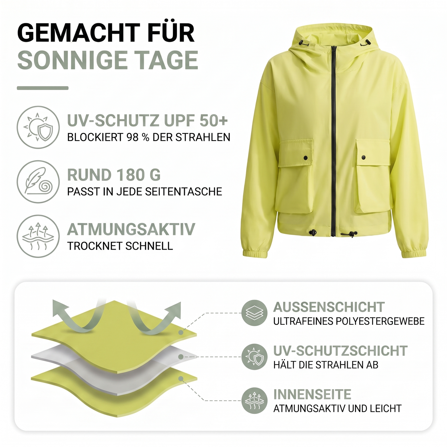 Leichte Sommerjacke Damen - UV-Schutz UPF 50+ - Mit Kapuze
