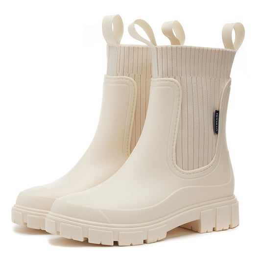 Gummistiefel Damen im Chelsea-Look - Strickeinsatz - Plateausohle