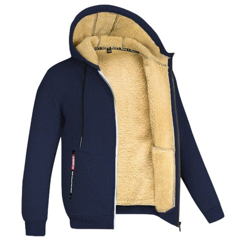 Kapuzenjacke Herren - Strickjacke mit Kapuze - Sherpa-Fleece-Futter