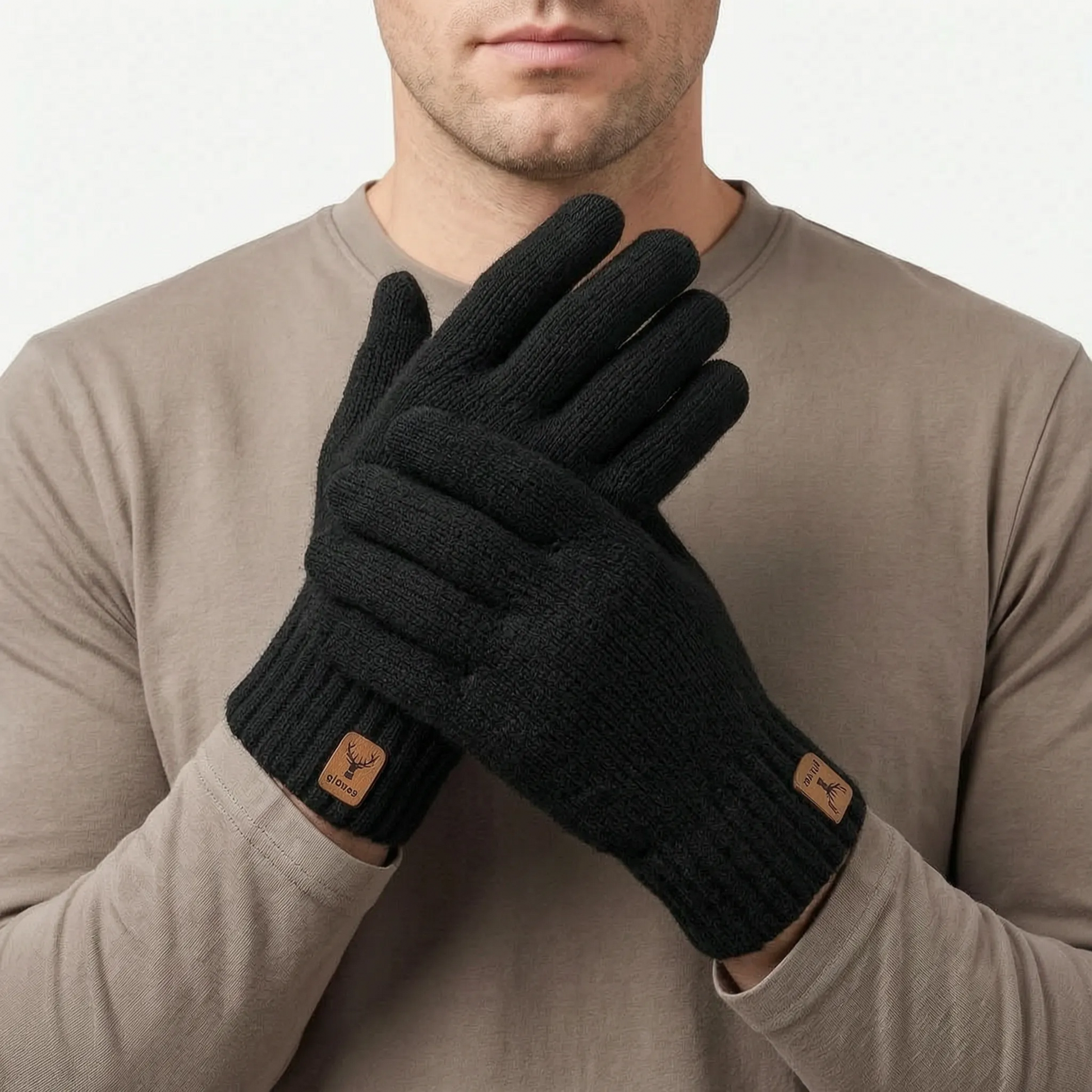 Strickhandschuhe Herren mit Touchscreen-Fingerkuppen und Fleecefutter – Ansicht 4