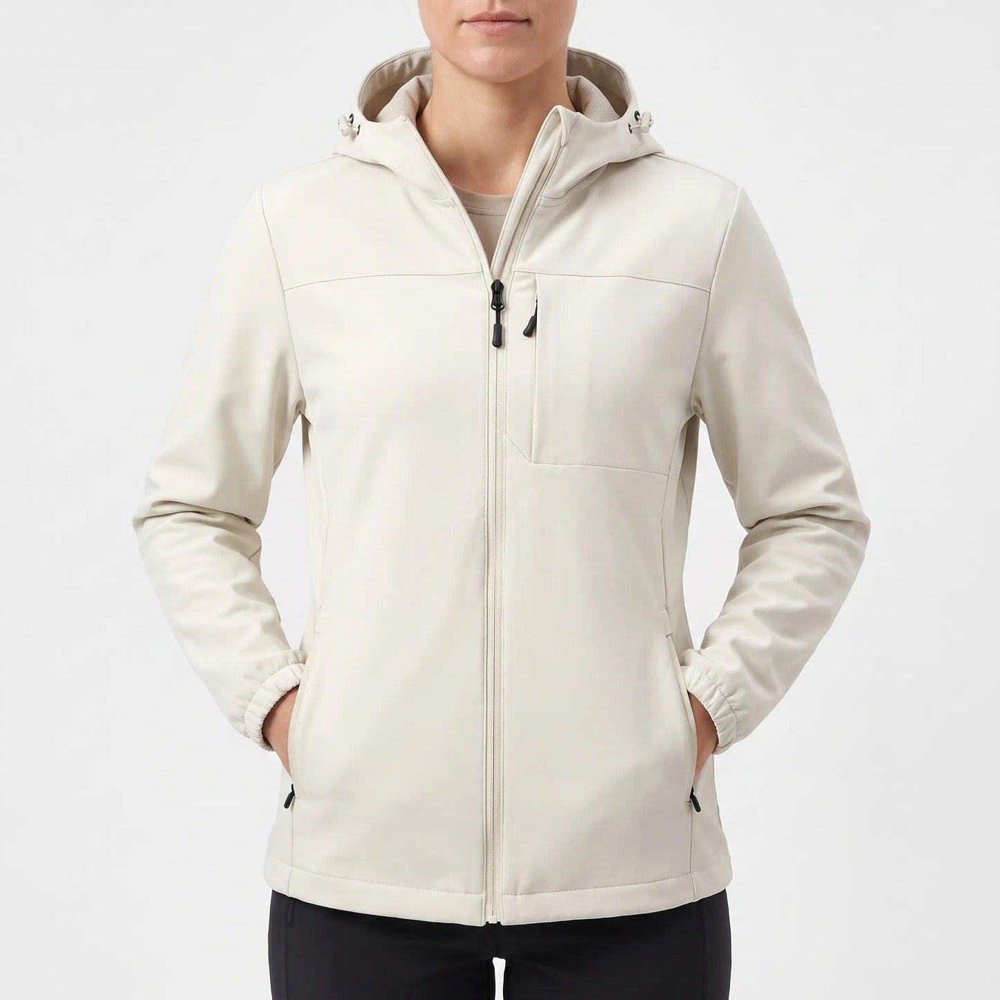 Gefütterte Softshelljacke für Damen in Cremeweiß mit Kapuze