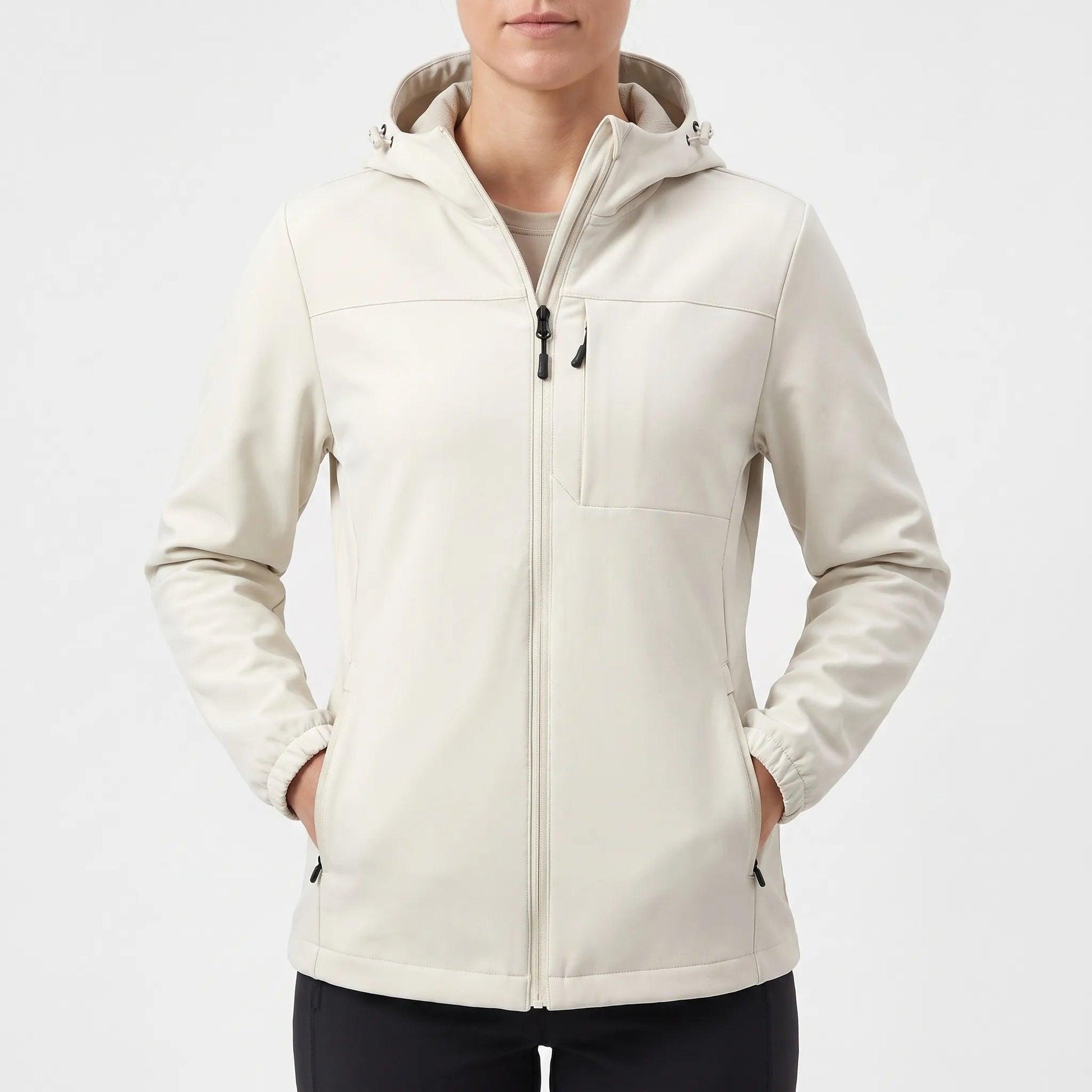 Gefütterte Softshelljacke für Damen in Cremeweiß mit Kapuze