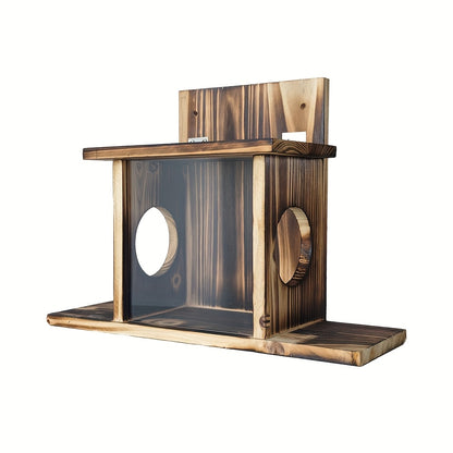 Eichhörnchen Futterhaus Holz - Mit Sichtfenster & zwei Öffnungen