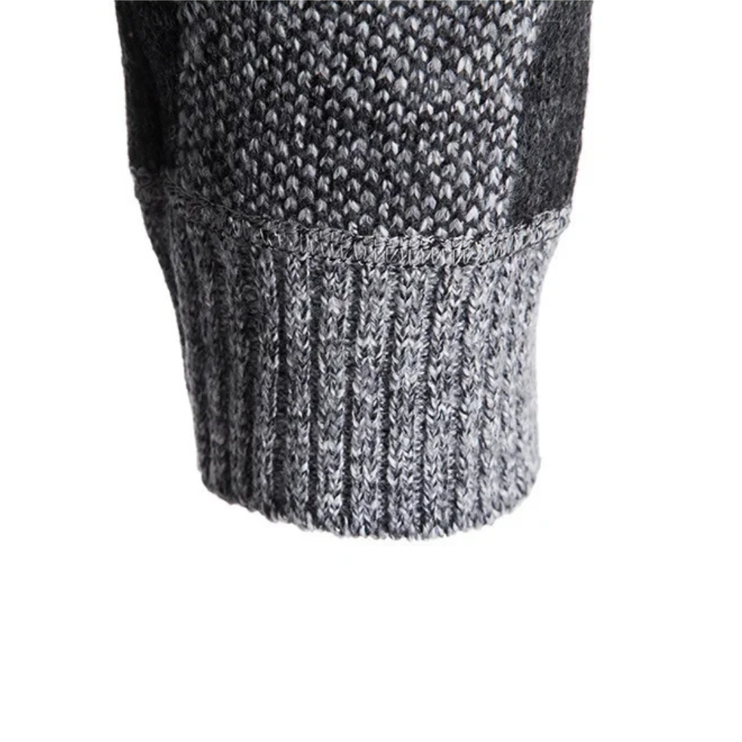 Strickjacke Herren mit Kapuze - Karo-Design - Warmes Fleecefutter