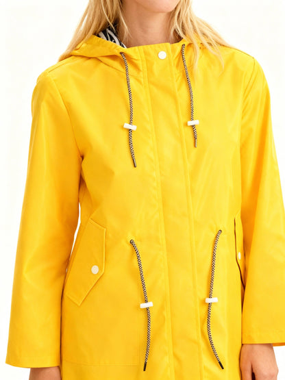 Regenjacke Damen - Mittellang mit Kapuze - Fischschwanz-Saum