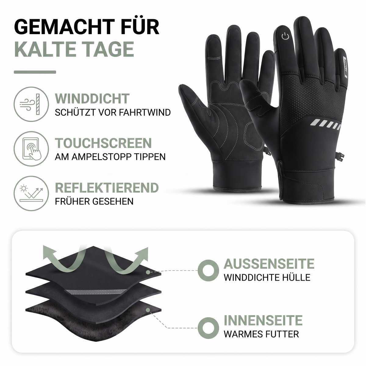Fahrradhandschuhe Winter - Touchscreen - winddicht
