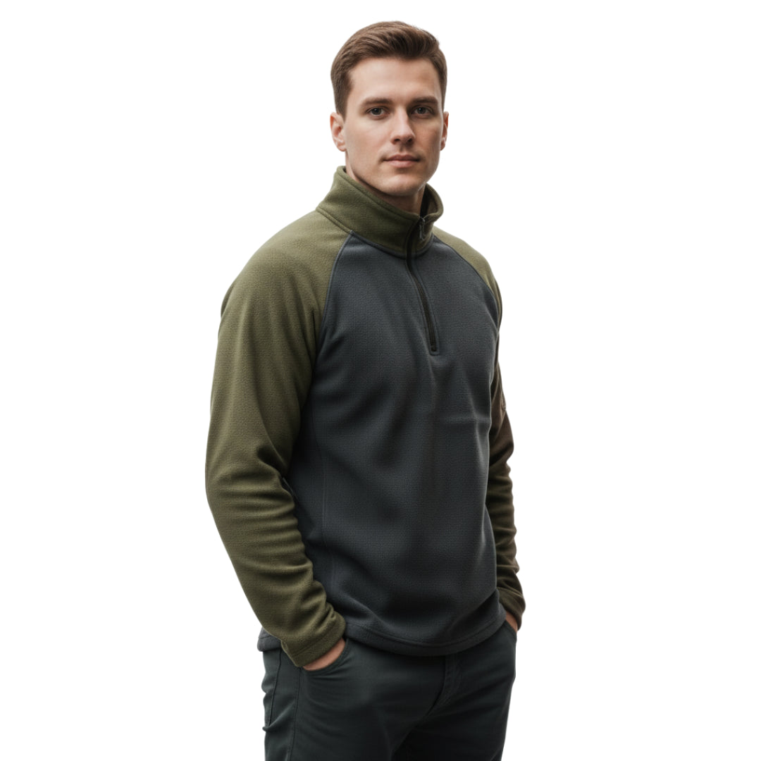 Fleecepullover Herren - Half-Zip - zweifarbig