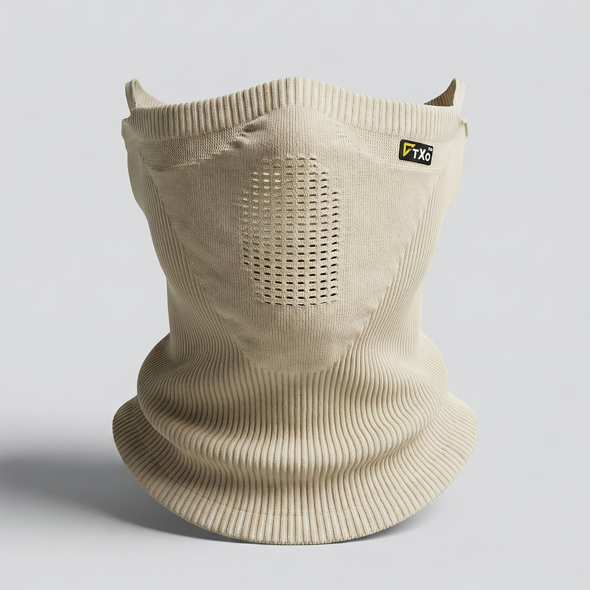 Sandbeiger Strick-Schlauchschal mit Mesh-Feld
