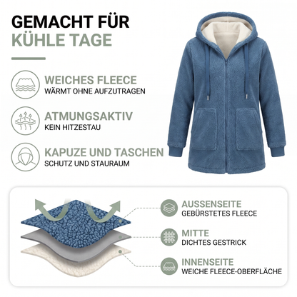 Damen Fleecejacke mit Kapuze & Taschen – CozyWarm Birgitta