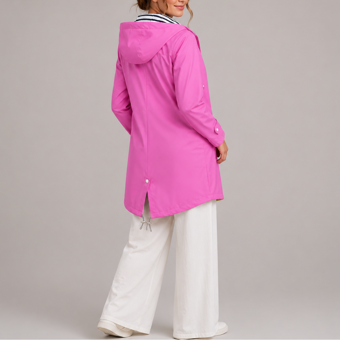Regenjacke Damen mit Kapuze - Wasserabweisend - Gestreiftes Innenfutter