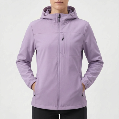 Gefütterte Softshelljacke für Damen in Lila mit Kapuze