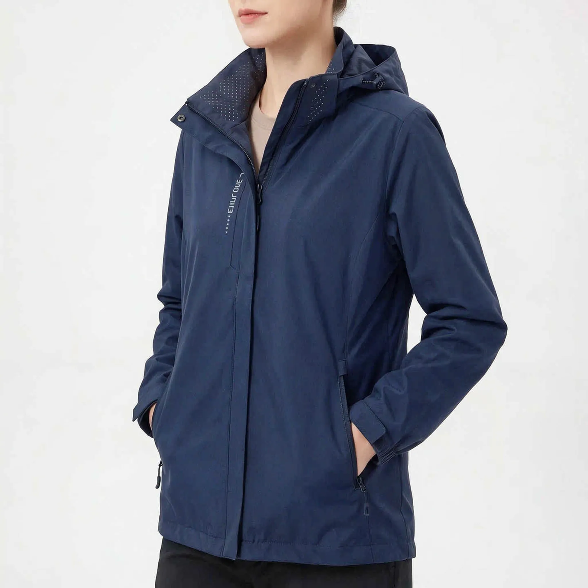Leichte Windjacke für Damen in Blau mit abnehmbarer Kapuze