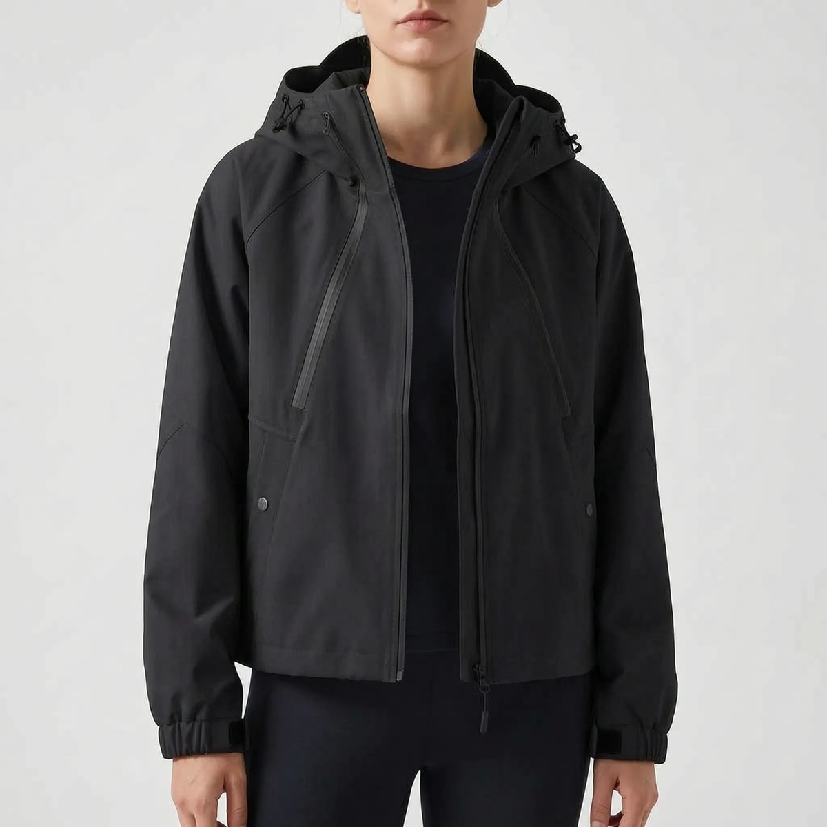 3-in-1 Wanderjacke für Damen in Schwarz, komplettes Set