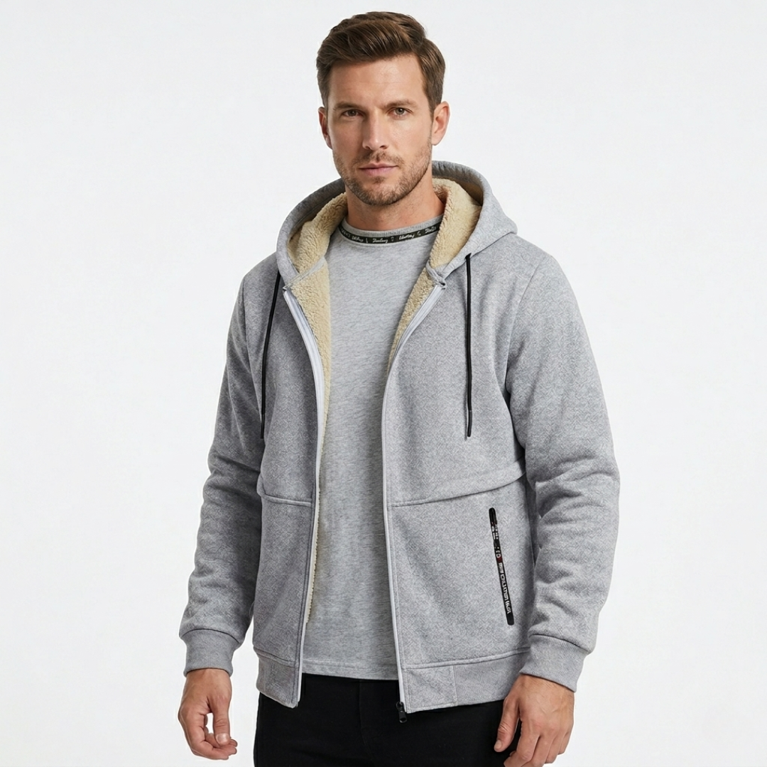 Kapuzenjacke Herren grau mit Sherpa-Futter und Zipper