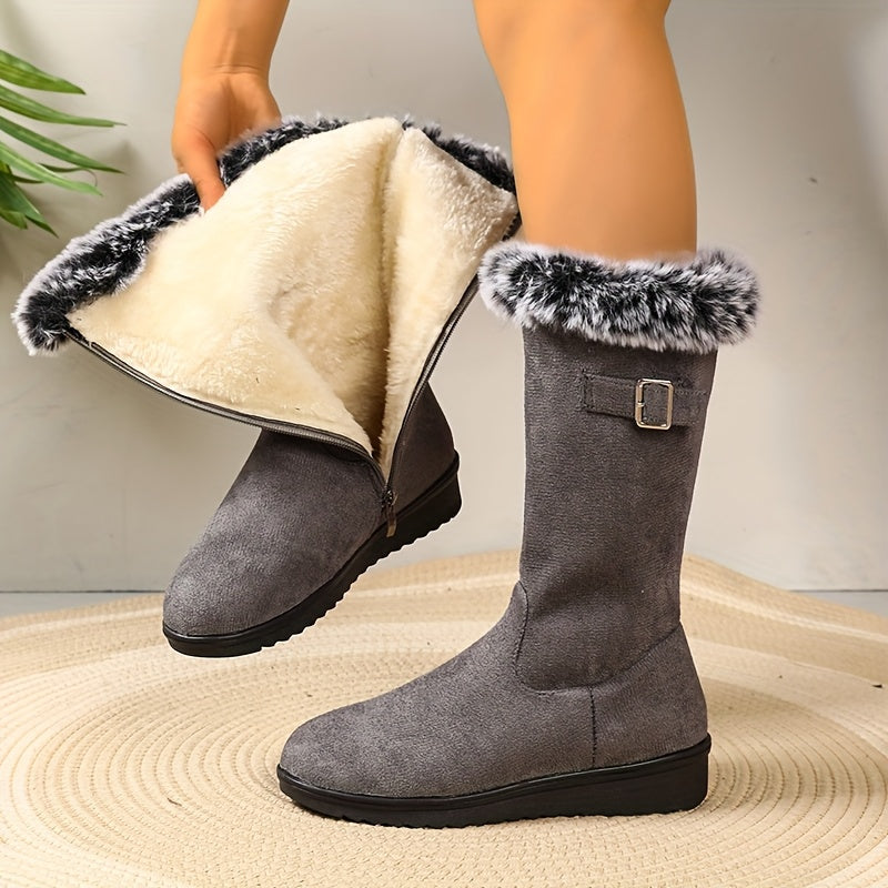 Winterstiefel Damen - wadenhoch - mit Fellkragen