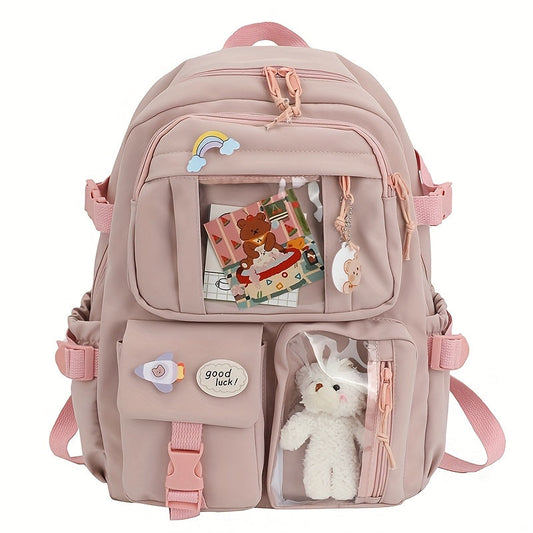Schulrucksack für Mädchen - transparente Tasche für Anstecker - Kawaii