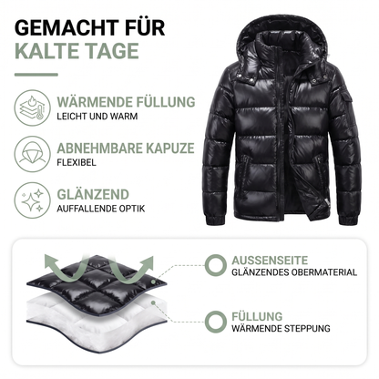 Daunenjacke Herren - abnehmbare Kapuze - glänzende Oberfläche