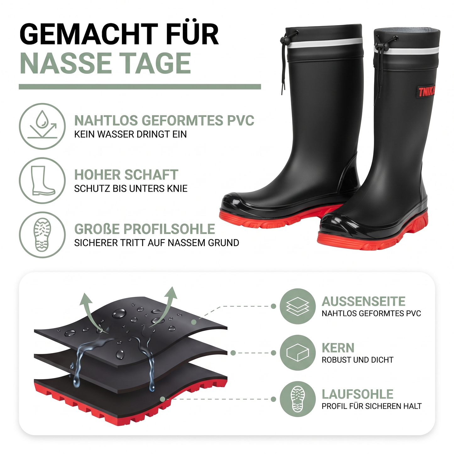 Gummistiefel Herren - hoher Schaft - rutschfeste Profilsohle