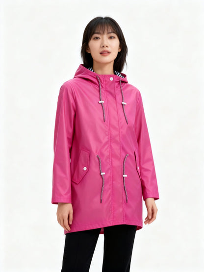 Regenjacke Damen - Mittellang mit Kapuze - Fischschwanz-Saum