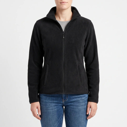 Fleecejacke für Damen in Schwarz mit Stehkragen und durchgehendem Reißverschluss