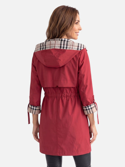 Übergangsjacke Damen mit Kapuze - Parka mit Karo-Futter - Tunnelzug