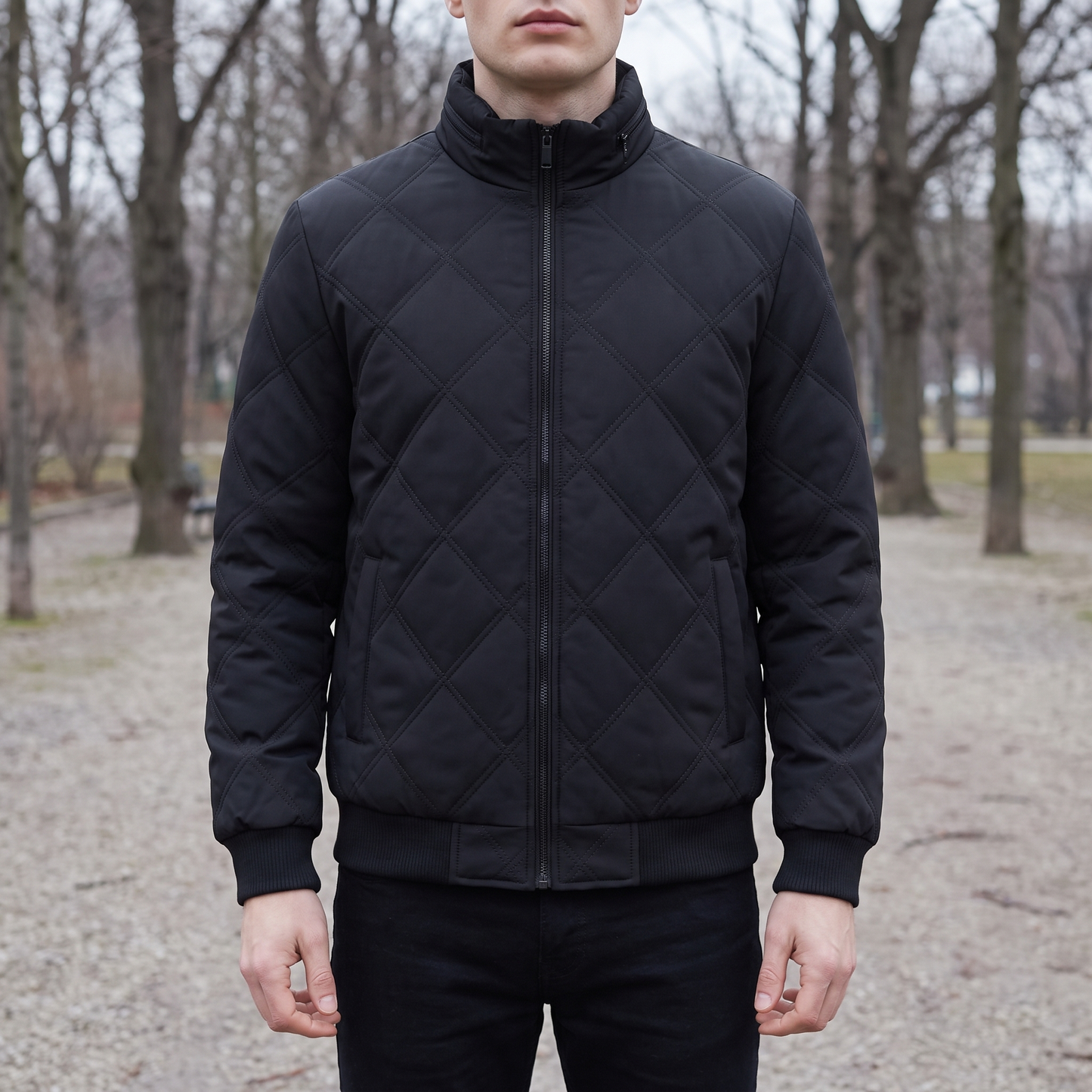 Steppjacke Herren gefüttert - Stehkragen - Rautensteppung