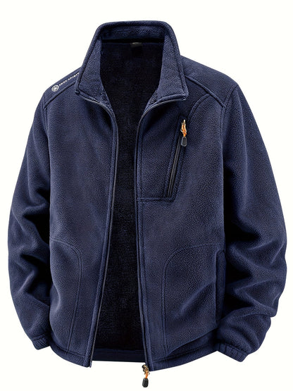 Marineblaue Fleecejacke geöffnet mit sichtbarem Plüschfutter