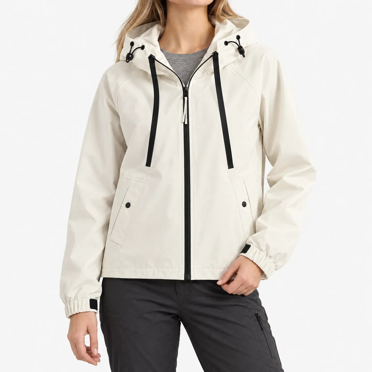 3-in-1 Jacke Damen in Creme mit verstellbarer Kapuze und Kordelzug