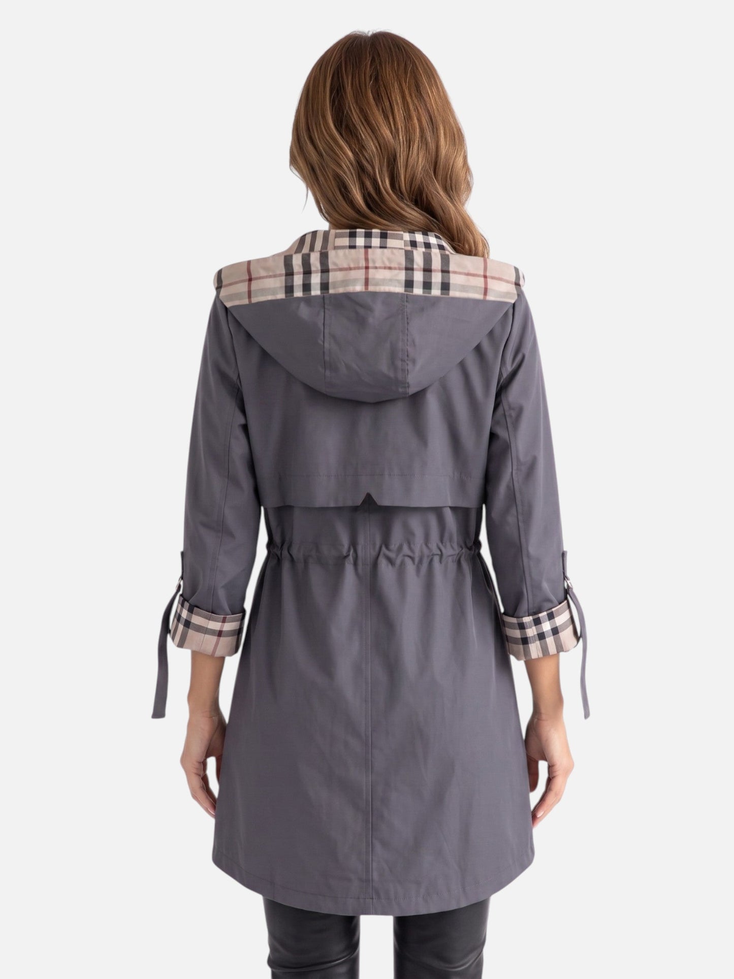 Übergangsjacke Damen mit Kapuze - Parka mit Karo-Futter - Tunnelzug