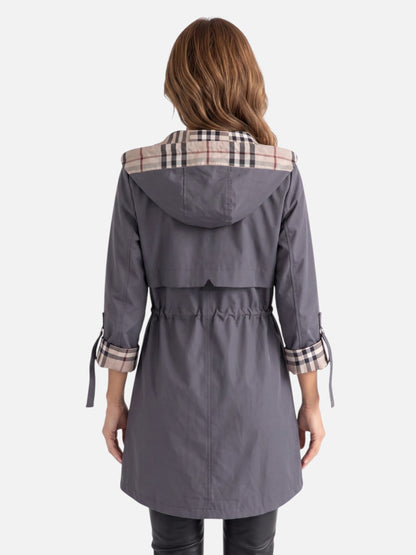 Übergangsjacke Damen mit Kapuze - Parka mit Karo-Futter - Tunnelzug