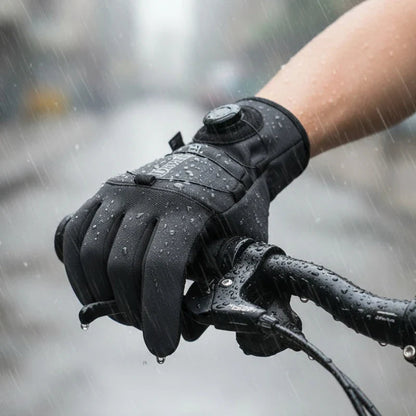 Schwarze Fahrradhandschuhe mit Drehverschluss am Handgelenk und Silikongriff auf der Handfläche – Ansicht 7