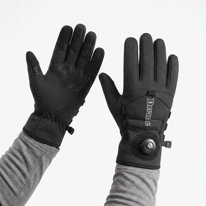Schwarze Fahrradhandschuhe mit Drehverschluss am Handgelenk und Silikongriff auf der Handfläche – Ansicht 2