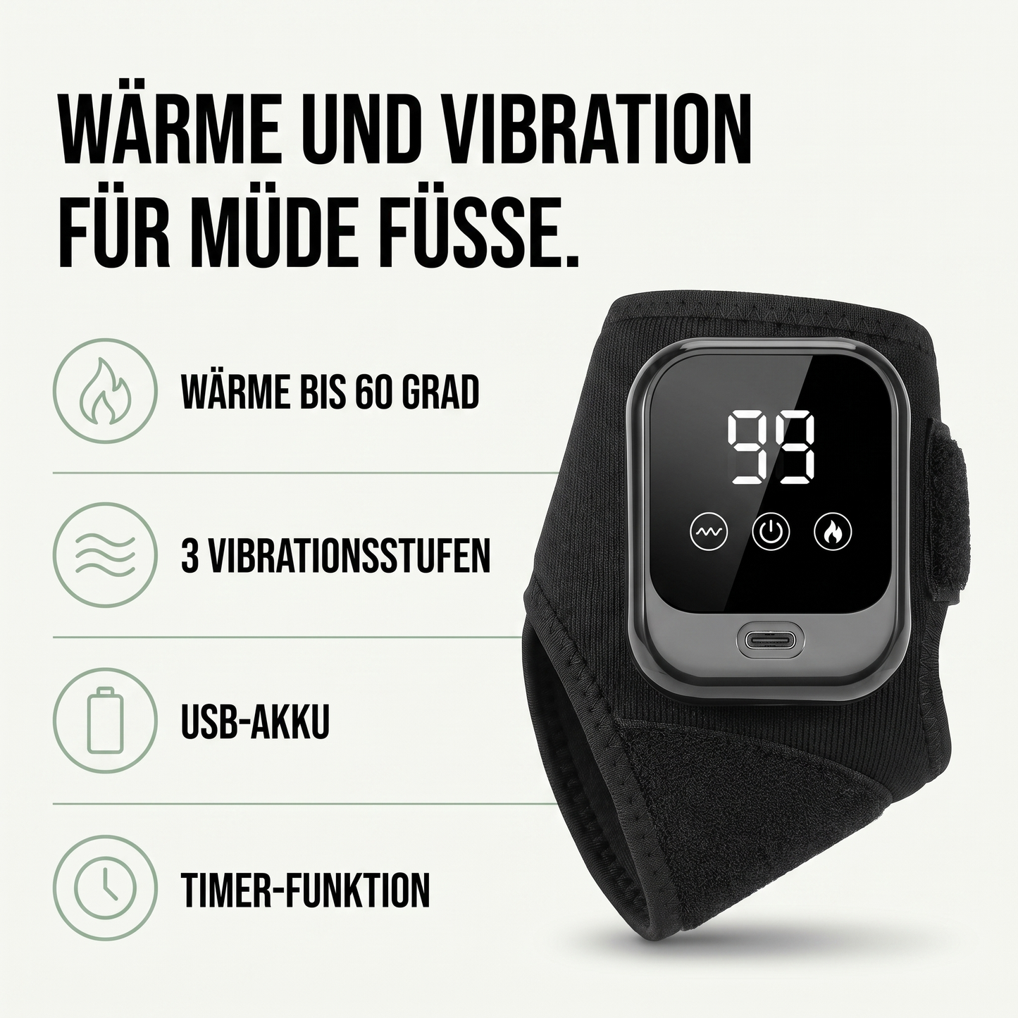 Fußmassagegerät Elektrisch - Wärme & Vibration - USB-Akku für den Knöchel - Hauptvorteile auf einen Blick