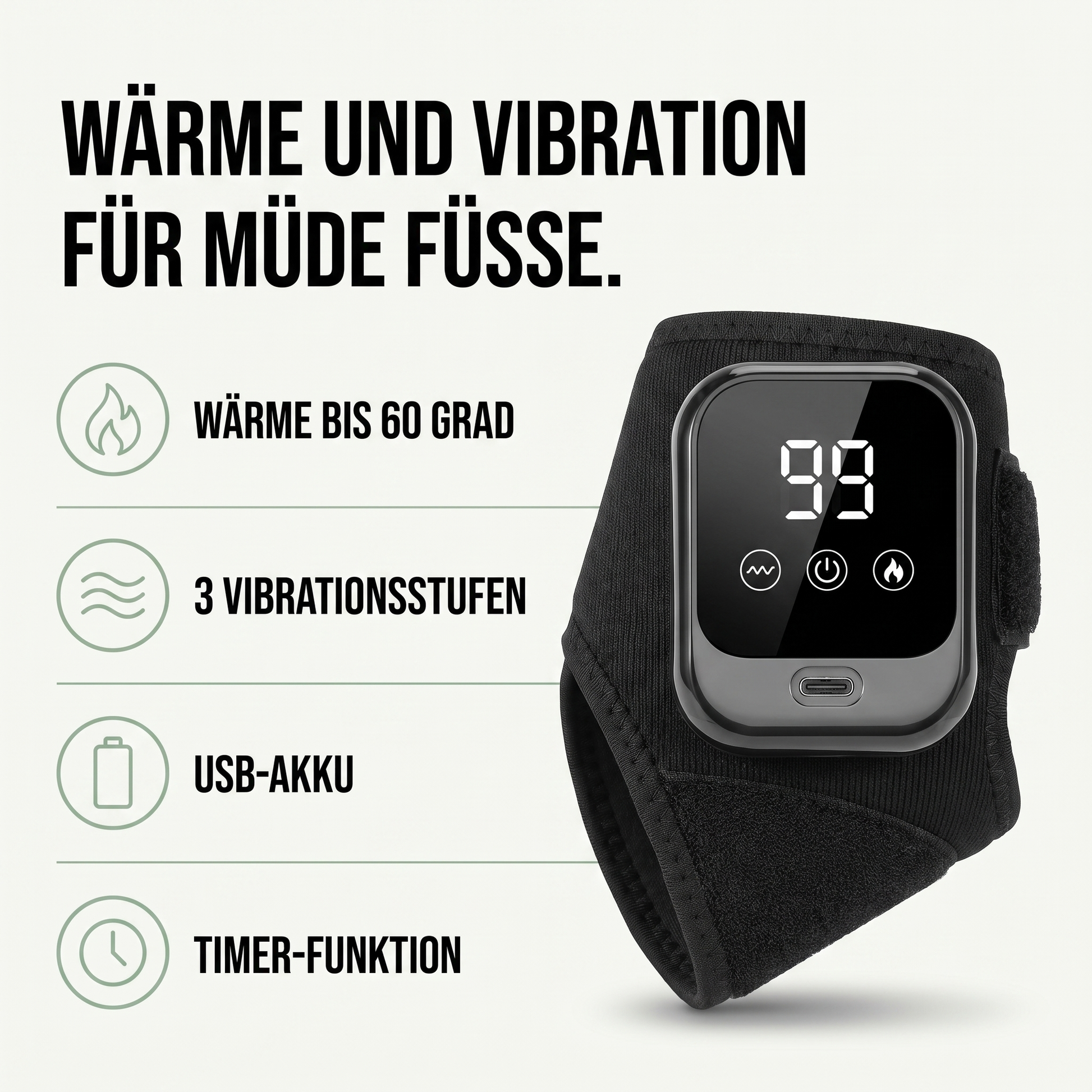 Fußmassagegerät Elektrisch - Wärme & Vibration - USB-Akku für den Knöchel - Hauptvorteile auf einen Blick