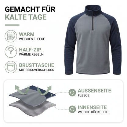 Fleecepullover Herren - Half-Zip - zweifarbig
