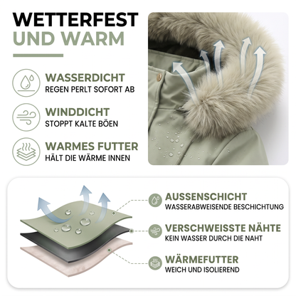 Parka Damen mit Kunstfellkapuze salbeigruen